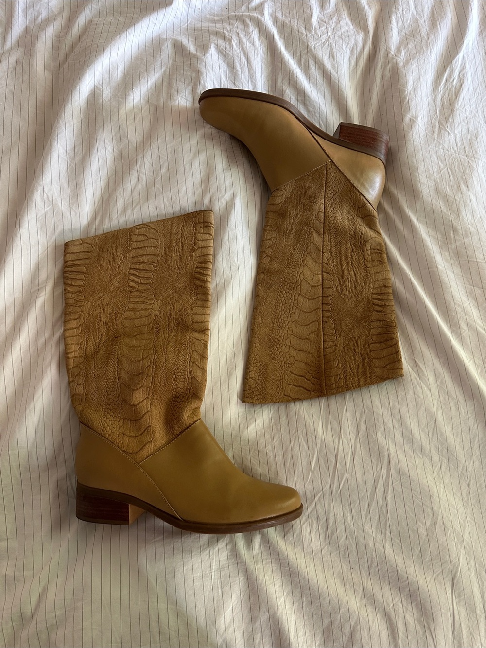 VTG Markon - Shannon Snakeskin Tan Leather Mid-Calf Boots - 7.5